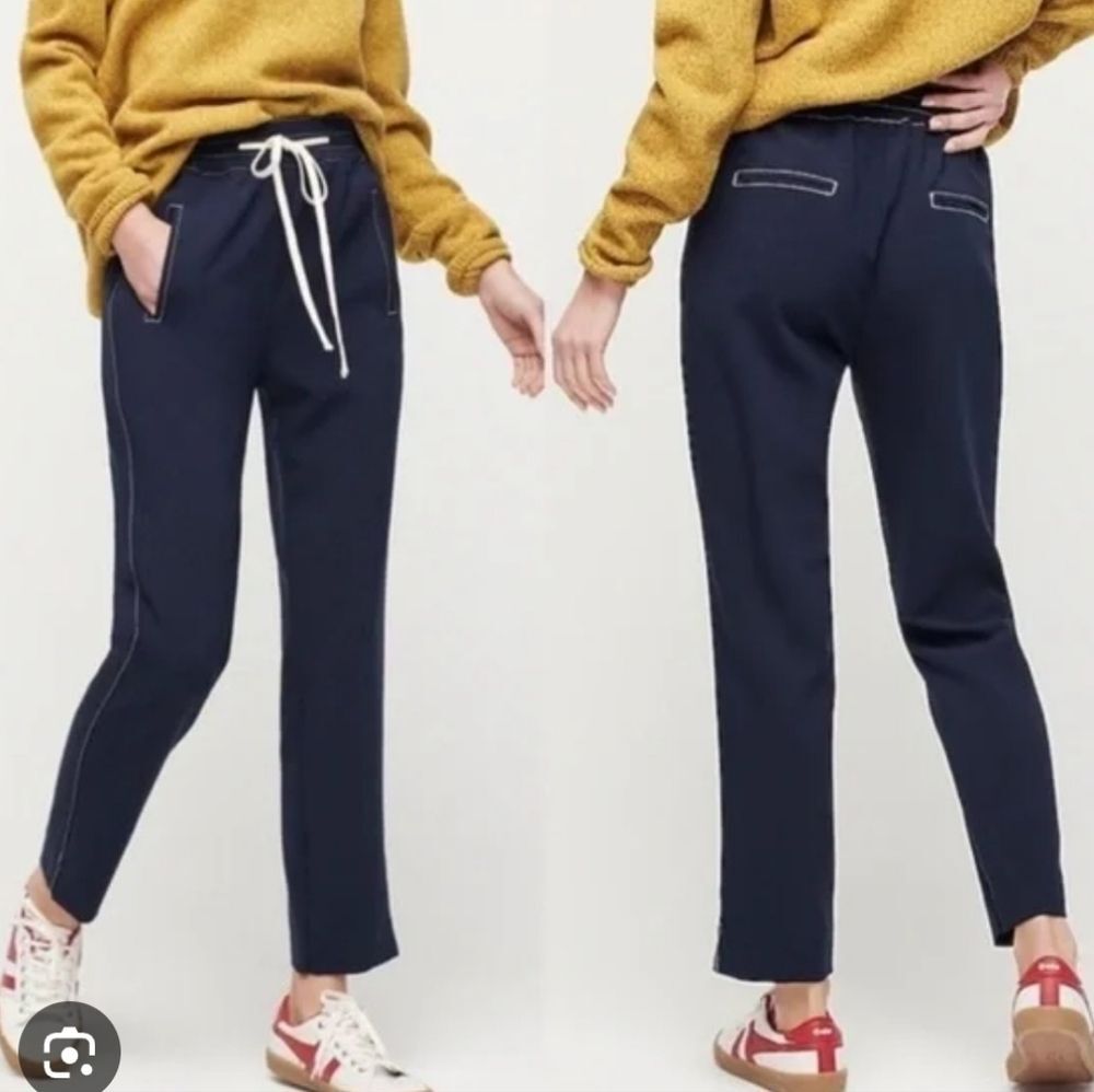J. Crew Navy Blue Drapey Drawstring Elasticated Waist Pants Pockets Medium